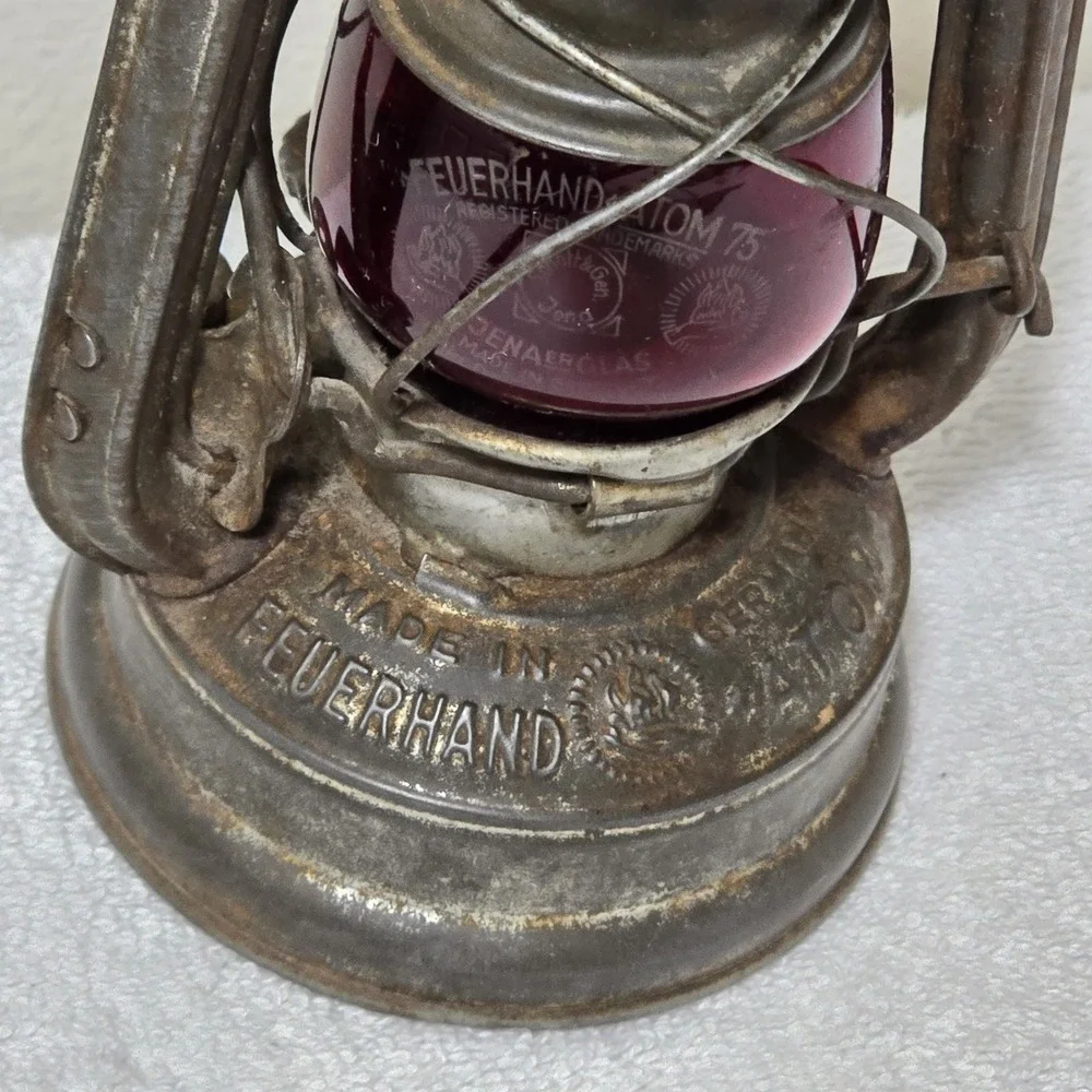 Feuerhand Atom 75 Storm Lantern Germany Schott Jena Ruby Red Jenaer Glas Antique